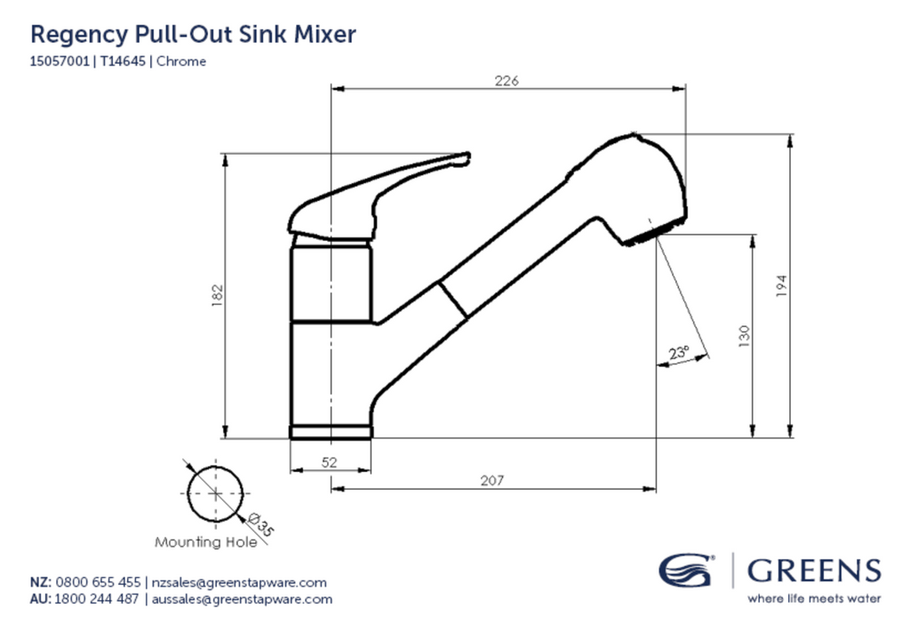 Greens Regency Pull Out Sink Mixer - Chrome