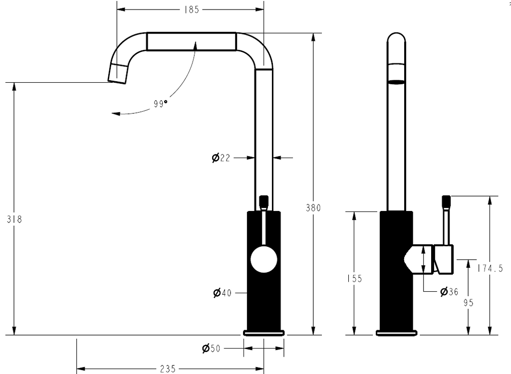 Ikon Linie Squareneck Sink Mixer - Brushed Gold