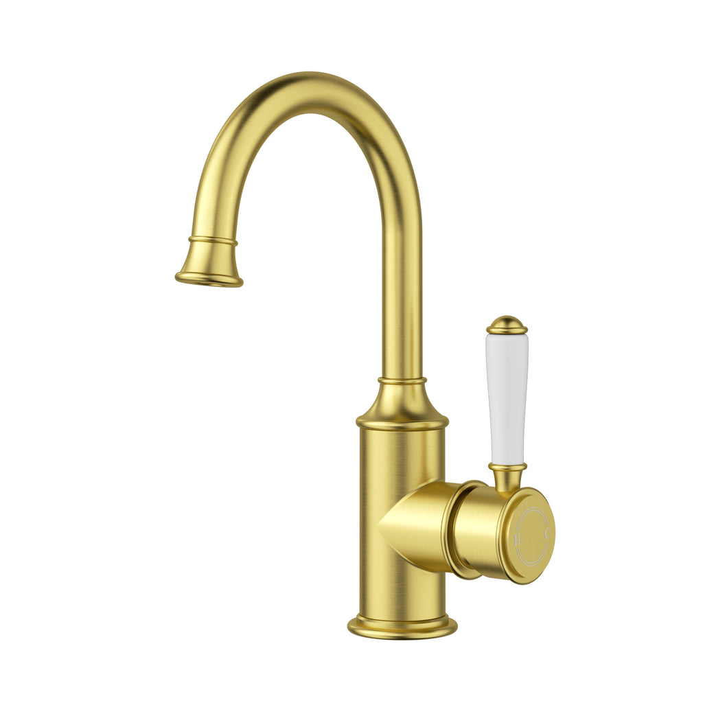 Ikon Clasico Gooseneck Basin Mixer - Brushed Gold