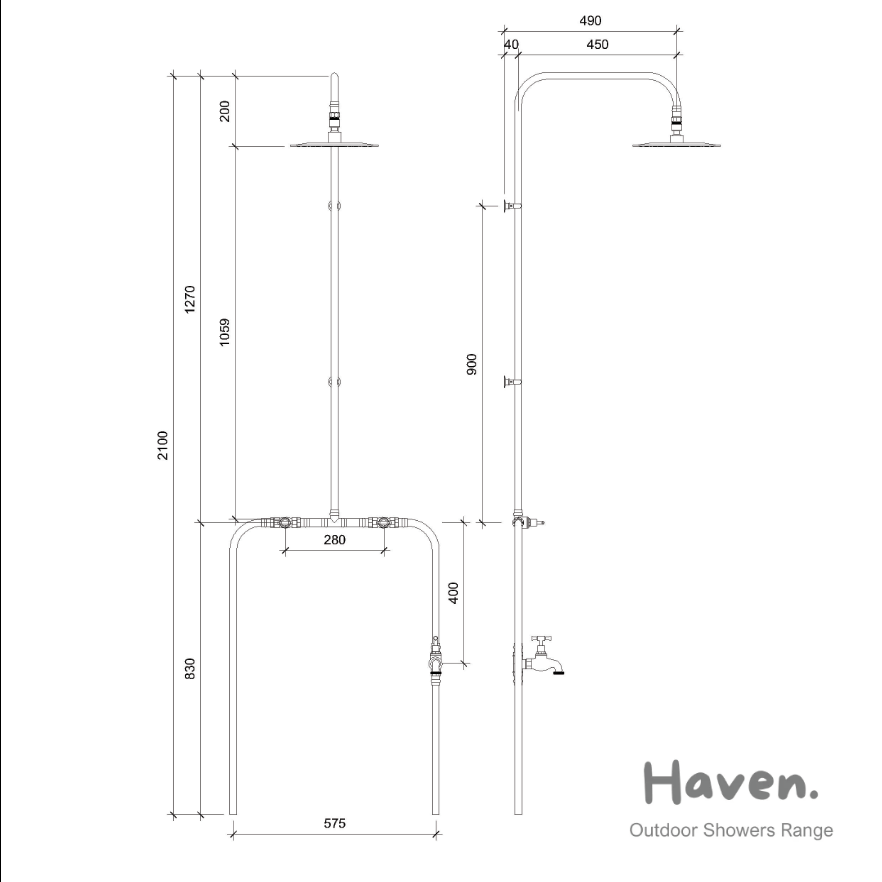 Haven Brass Copper Outdoor Shower Hot & Cold Water Foot Tap