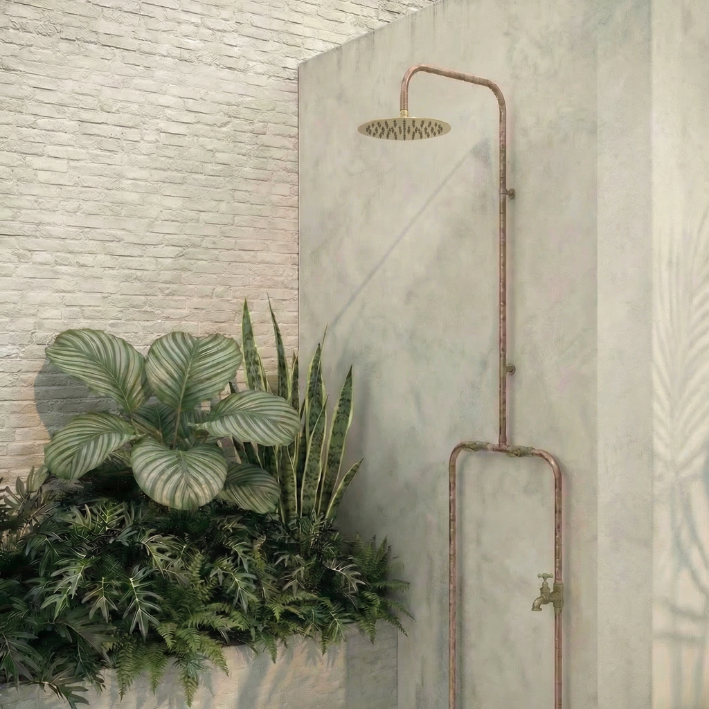 Haven Brass Copper Outdoor Shower Hot & Cold Water Foot Tap