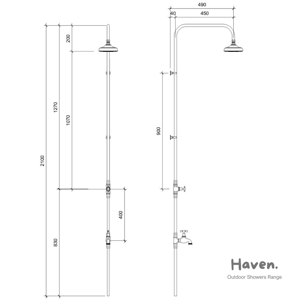 Haven 150mm Brass Copper Outdoor Shower Cold Water Foot Tap