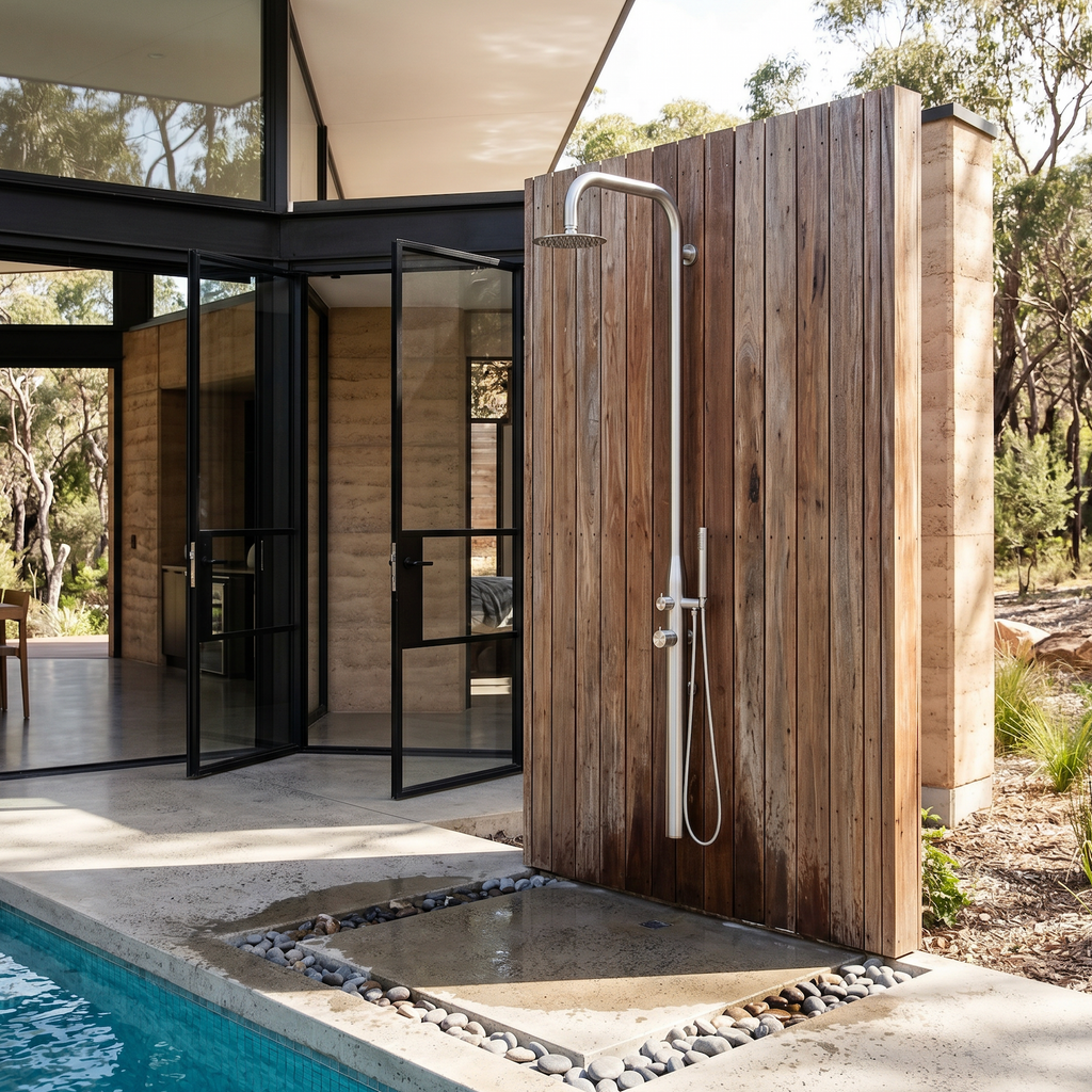 Haven Palm Wall Outdoor Shower Kit 316 Hydro Jet Stainless Steel Lead Free
