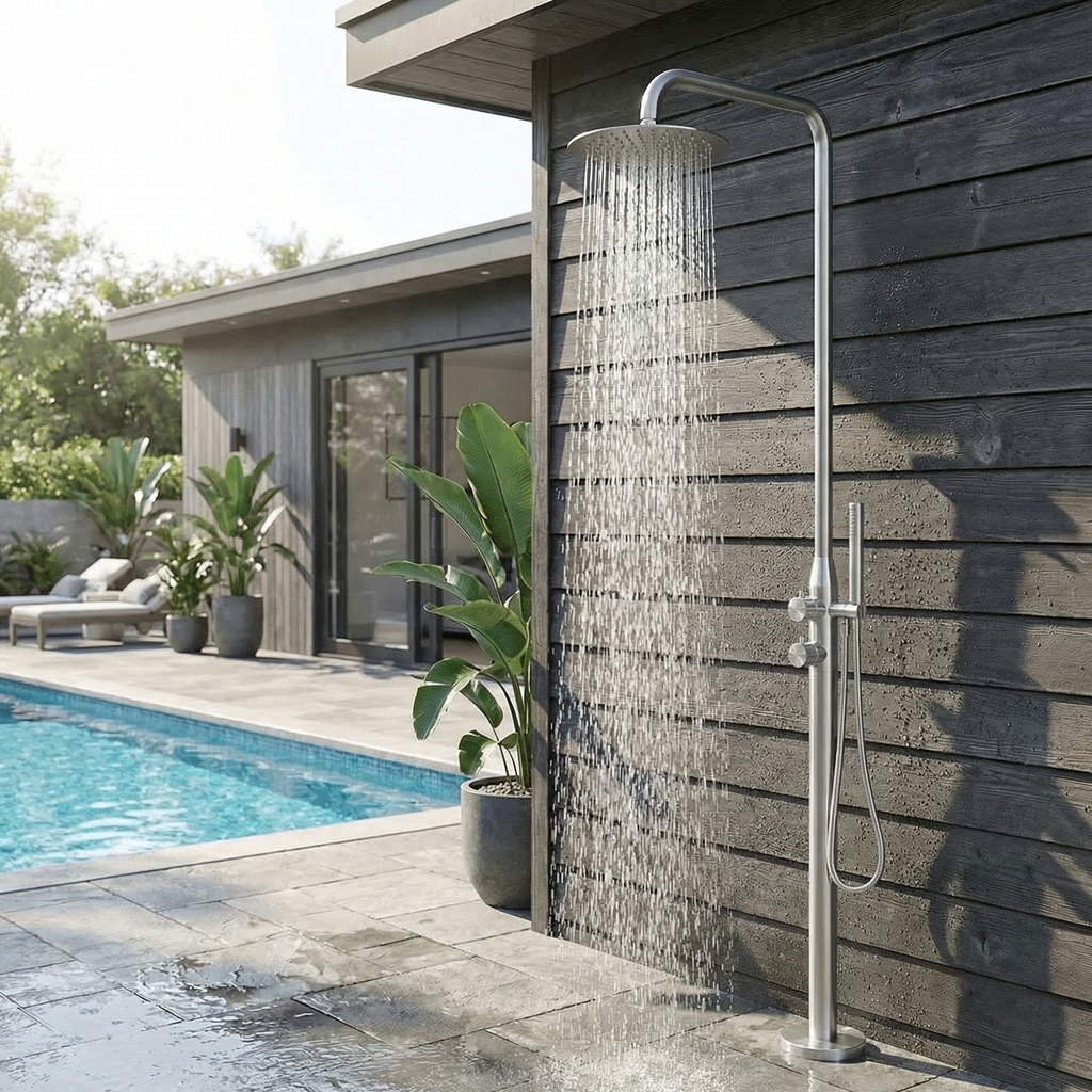 Haven Freestanding Outdoor Shower Kit 316 Stainless Steel Lead Free