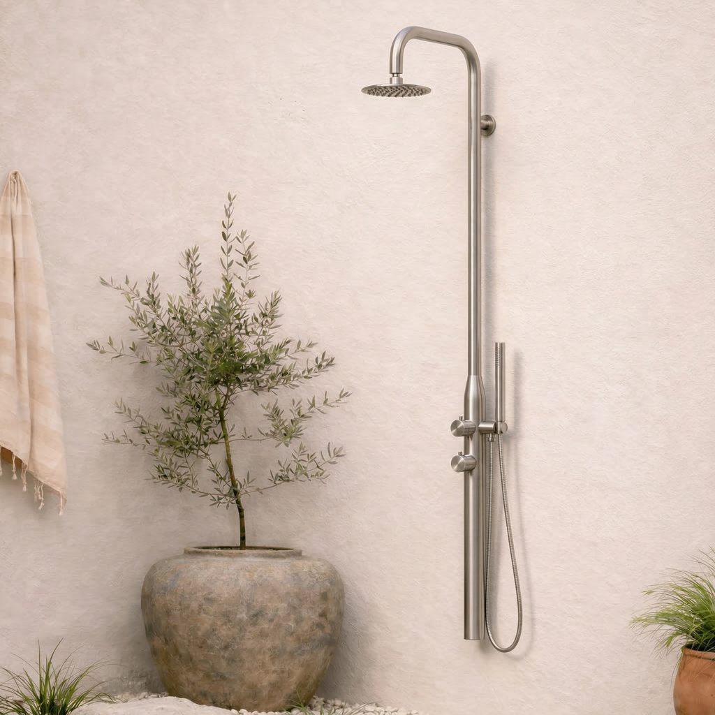 Haven Palm Wall Outdoor Shower Kit 316 Hydro Jet Stainless Steel Lead Free