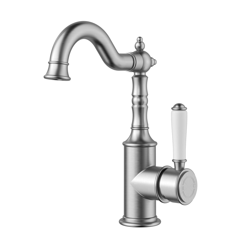 Ikon Clasico Basin Mixer - Brushed Nickel
