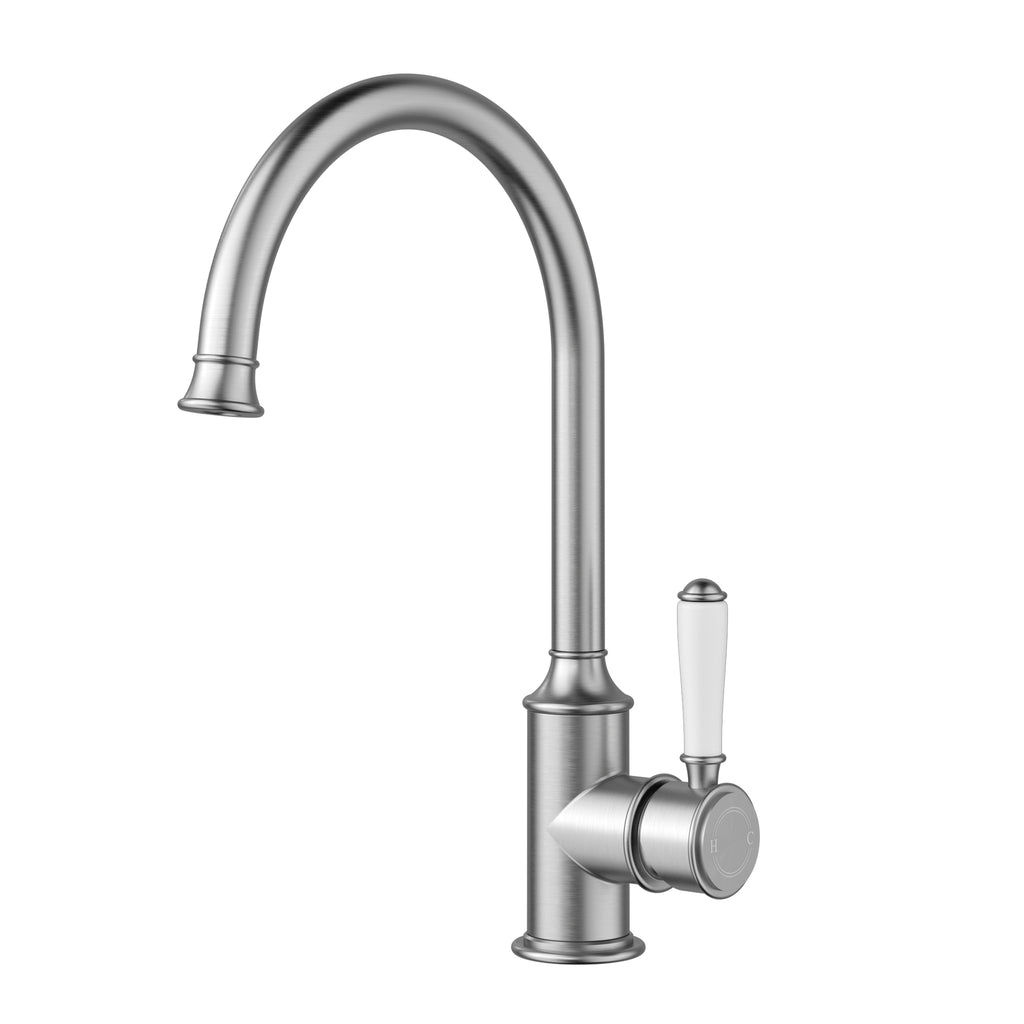 Ikon Clasico Gooseneck Sink Mixer - Brushed Nickel