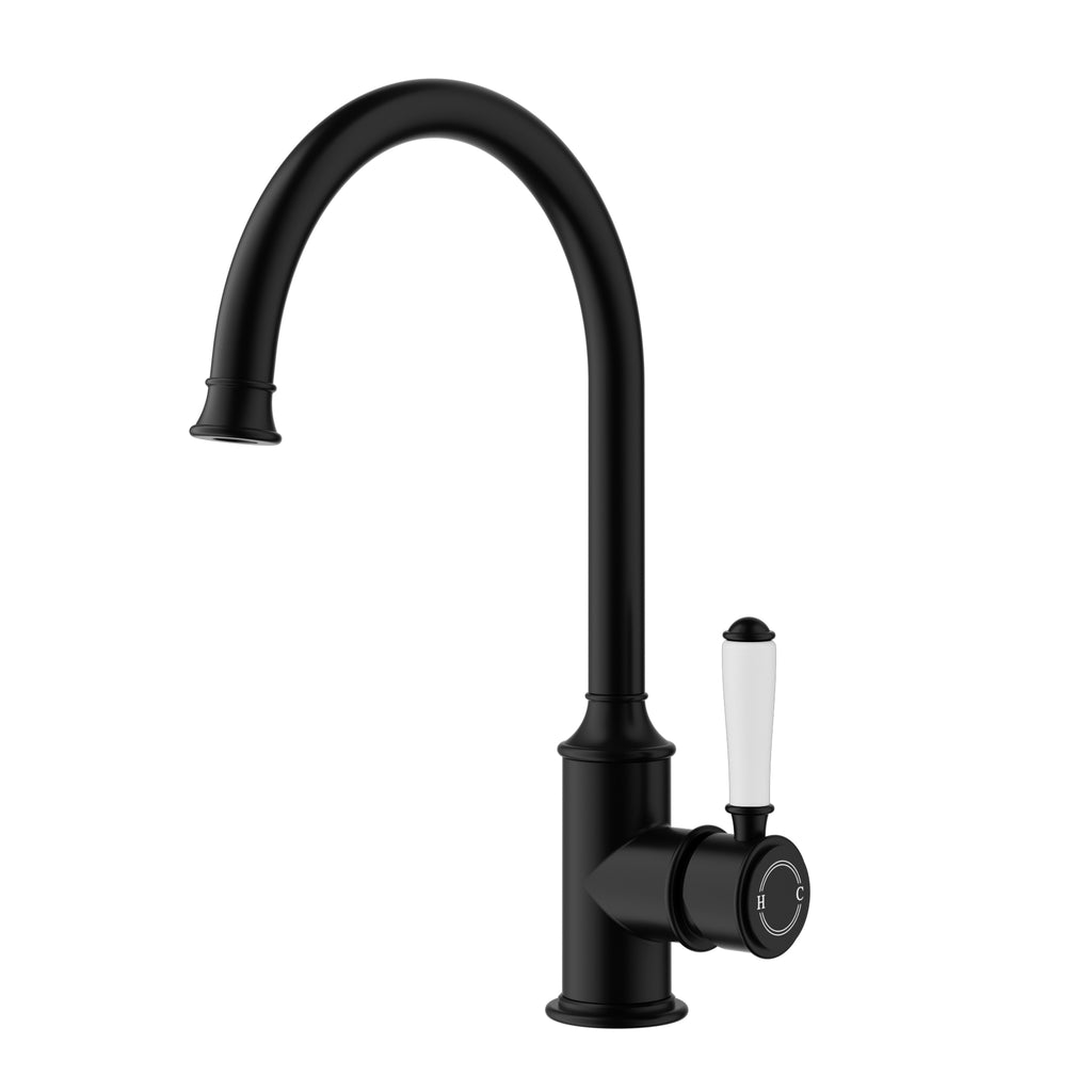 Ikon Clasico Gooseneck Sink Mixer - Matte Black