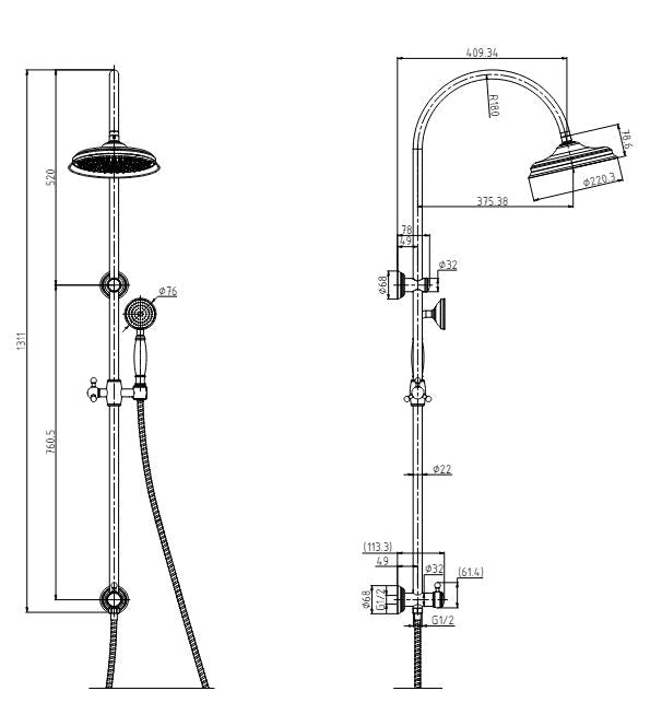 Ikon Clasico Twin Shower - Brushed Gold