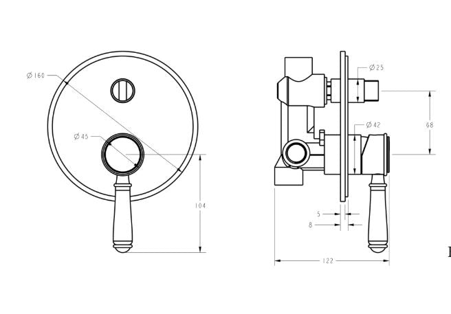 Ikon Clasico Wall Diverter Mixer Trim Kits - Brushed Gold