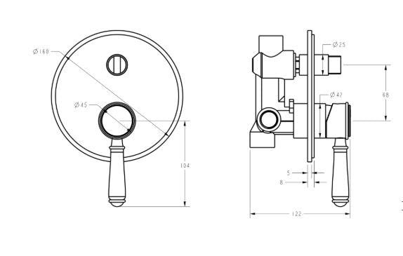 Ikon Clasico Wall Diverter Mixer Trim Kits - Chrome