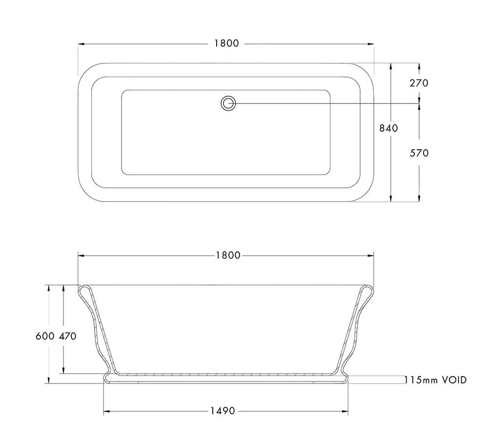 Turner Hastings Kirkham 180 x 84 TitanCast Solid Surface Bath - Satin Silk White