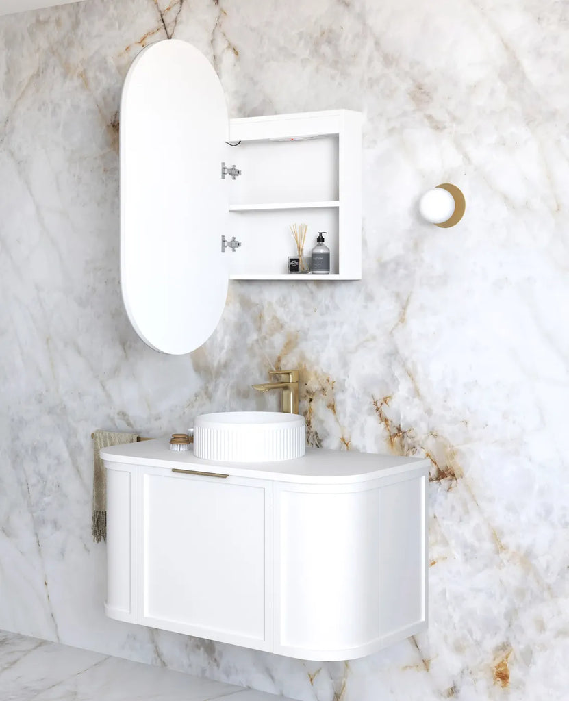 Otti Noosa Oval Shape LED Shaving Cabinet - Matte White