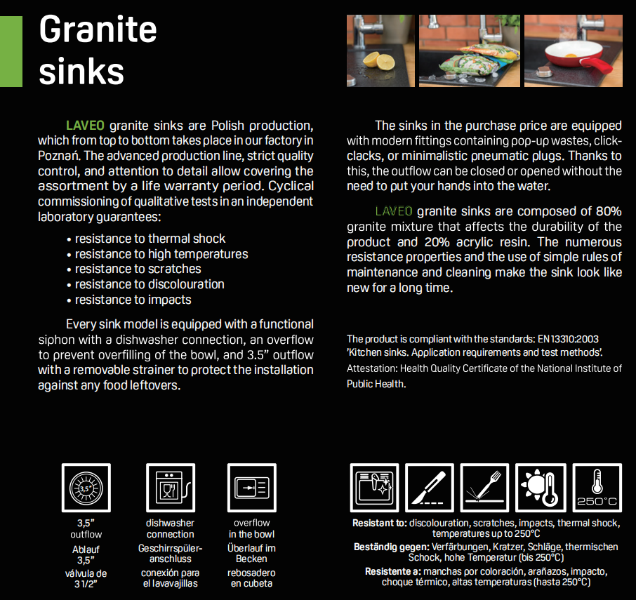 Granite 470x780x204mm Double Bowl Kitchen Sink - Grey