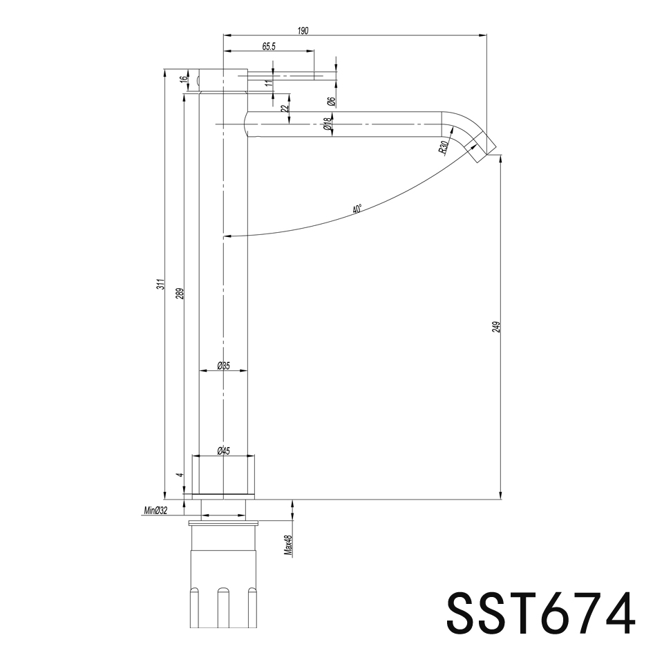 Elle 316 Hi Rise Basin Mixer - Matte Black
