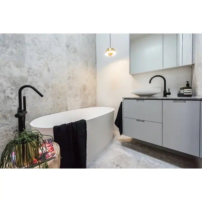 Meir Round Freestanding Bath Spout Plus Hand Shower - Matte Black