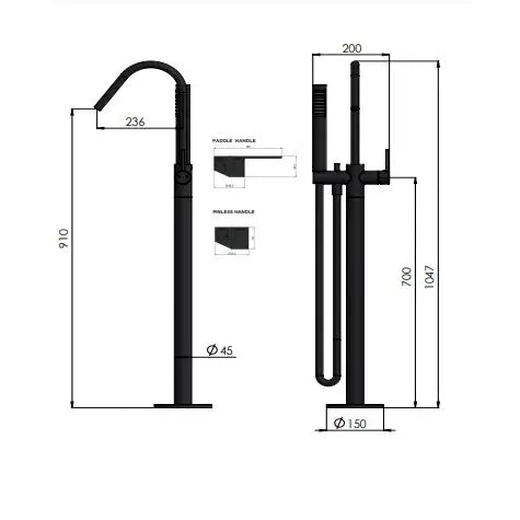 Meir Round Freestanding Bath Spout Plus Hand Shower - Brushed Nickel