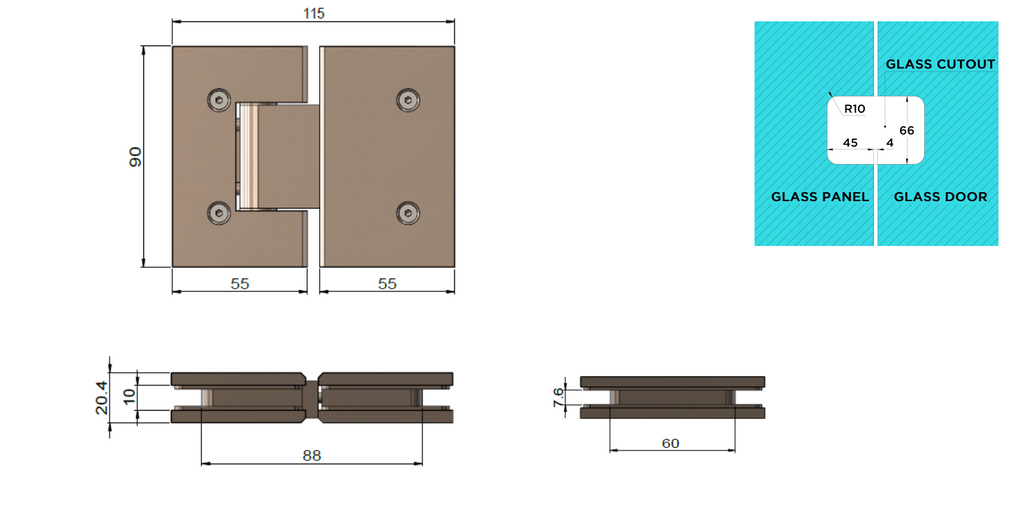Meir Glass to Glass Shower Door Hinge