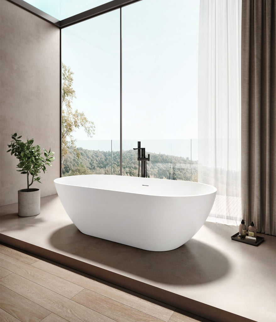 Kaskade Aveo MKII Freestanding Stone Bath With Overflow - Matte White
