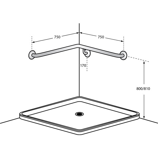 Metlam Corner Wall Flush Mount Shower Grab Rail - Satin Stainless Steel