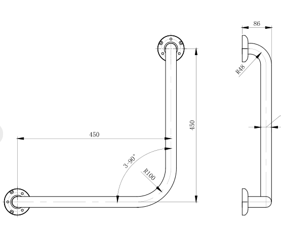Metlam 90° Ambulant Grab Rail - Satin Stainless Steel