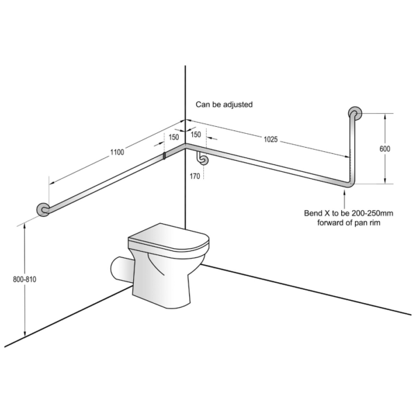 Metlam 90° Flush Mount Wrap Around Grab Rail Modular - Designer Black