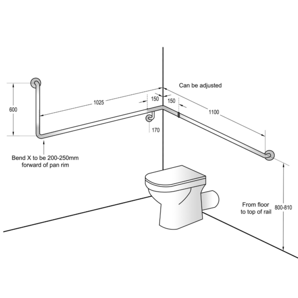 Metlam 90° Flush Mount Wrap Around Grab Rail Modular - Designer Black