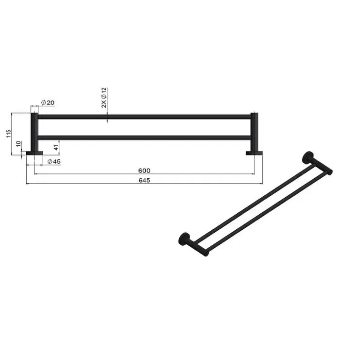 Meir Round Double Towel Rail - Matte Black