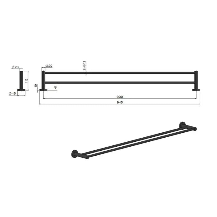 Meir Round Double Towel Rail - Matte Black