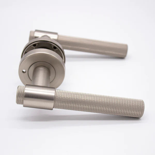 Manovella Knurled Privacy Door Handle - Rosedale - Brushed Nickel
