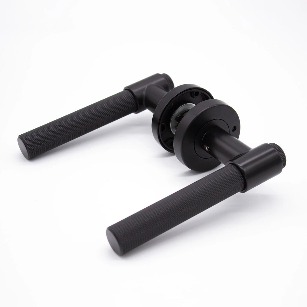Manovella Knurled Privacy Door Handle - Rosedale - Matte Black