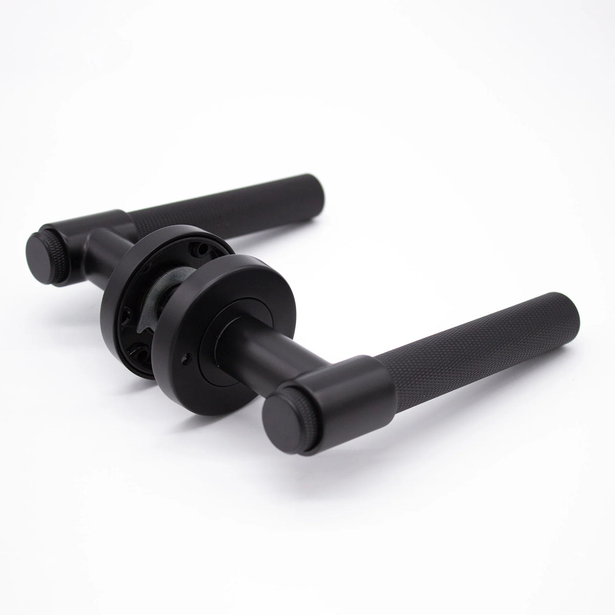 Manovella Matte Black Knurled Privacy Door Handle Rosedale Wellsons