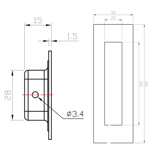 Manovella Sliding Door Flush Pull 150mm x 50mm - Matte Black