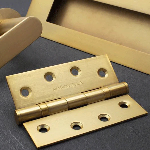 Manovella Ball Bearing Hinge (Pair) 100mm x 75mm - Satin Brass