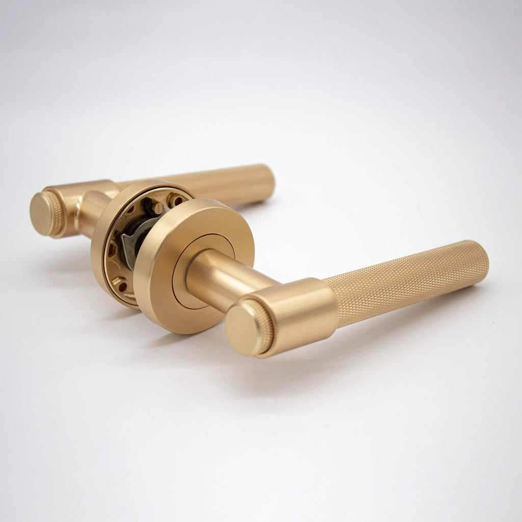 Manovella Knurled Passage Door Handle - Rosedale - Satin Brass