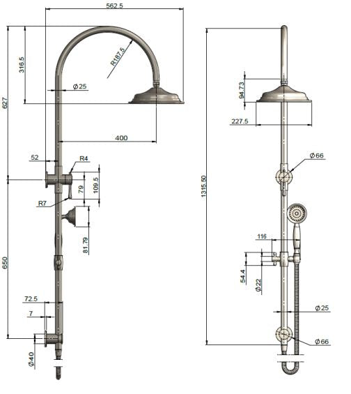 Meir Harrington Combination Shower Rail Set - Brushed Nickel