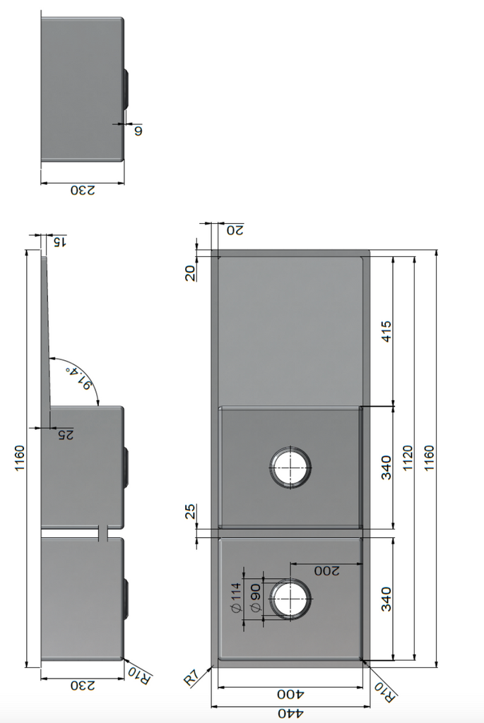 Meir Kitchen Sink Double Bowl 1160 x 440 - Gunmetal Black