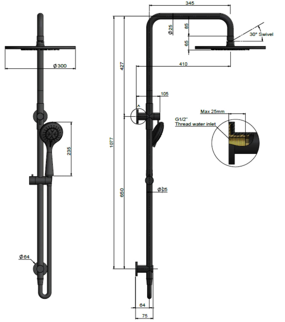 Meir Round Combination Shower Rail and Hand Shower - Chrome