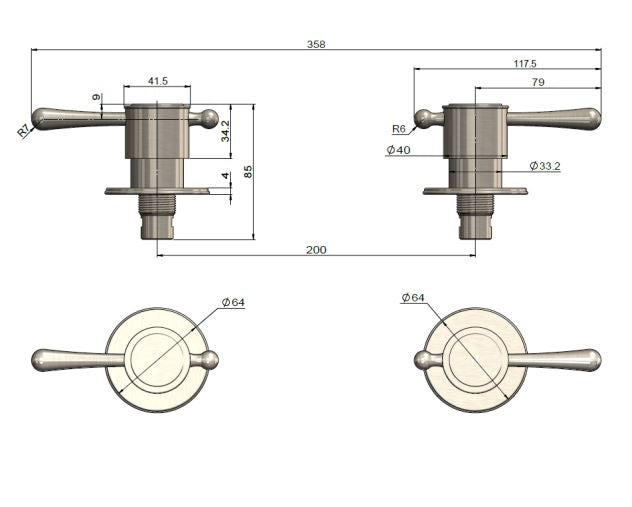 Meir Harrington Quarter Turn Wall Tap Set - Brushed Nickel