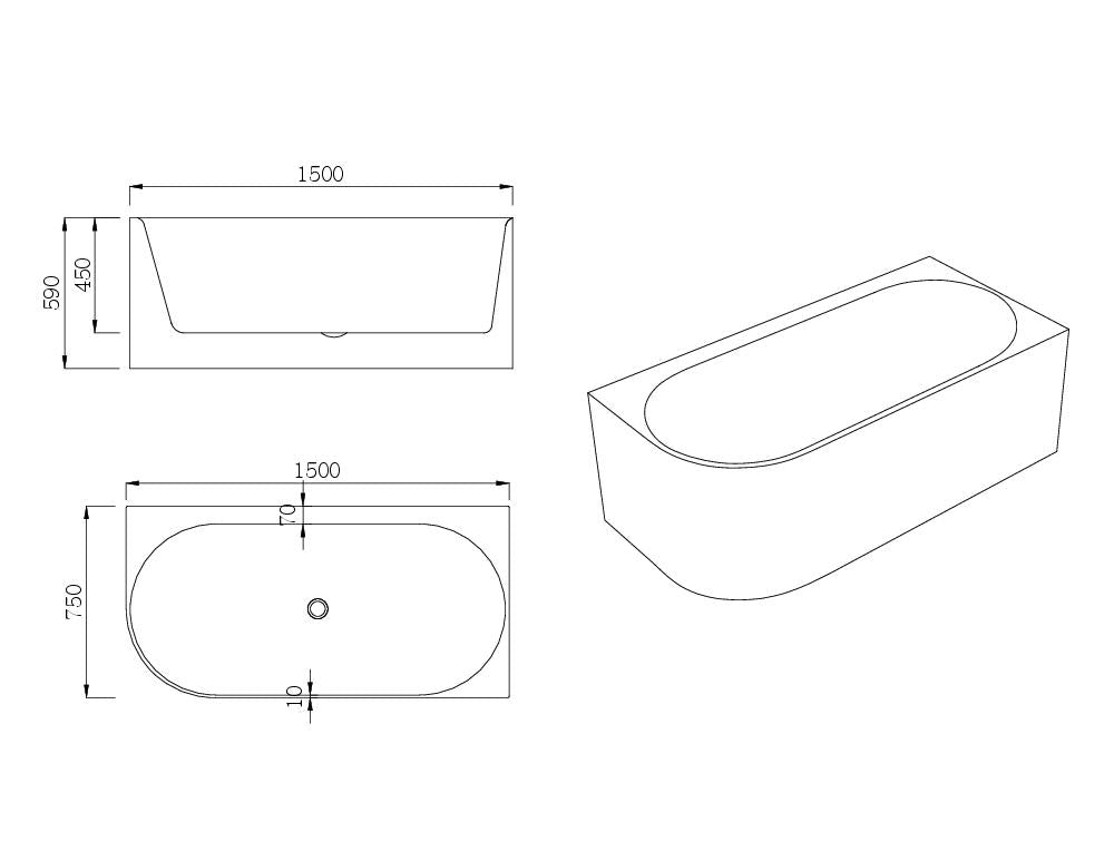 Novana Right Hand Corner Bathtub Gloss White