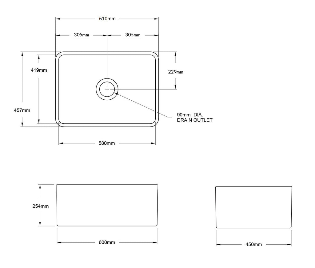 Turner Hastings Novi 60x46 Fireclay Butler Sink - Gloss White