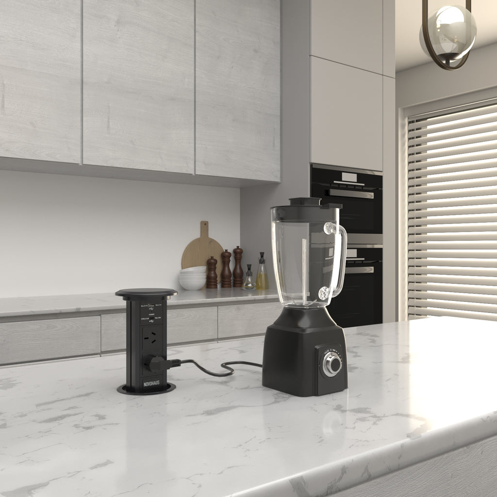 Motorised Pop Up Bench Power Point With USB - Black