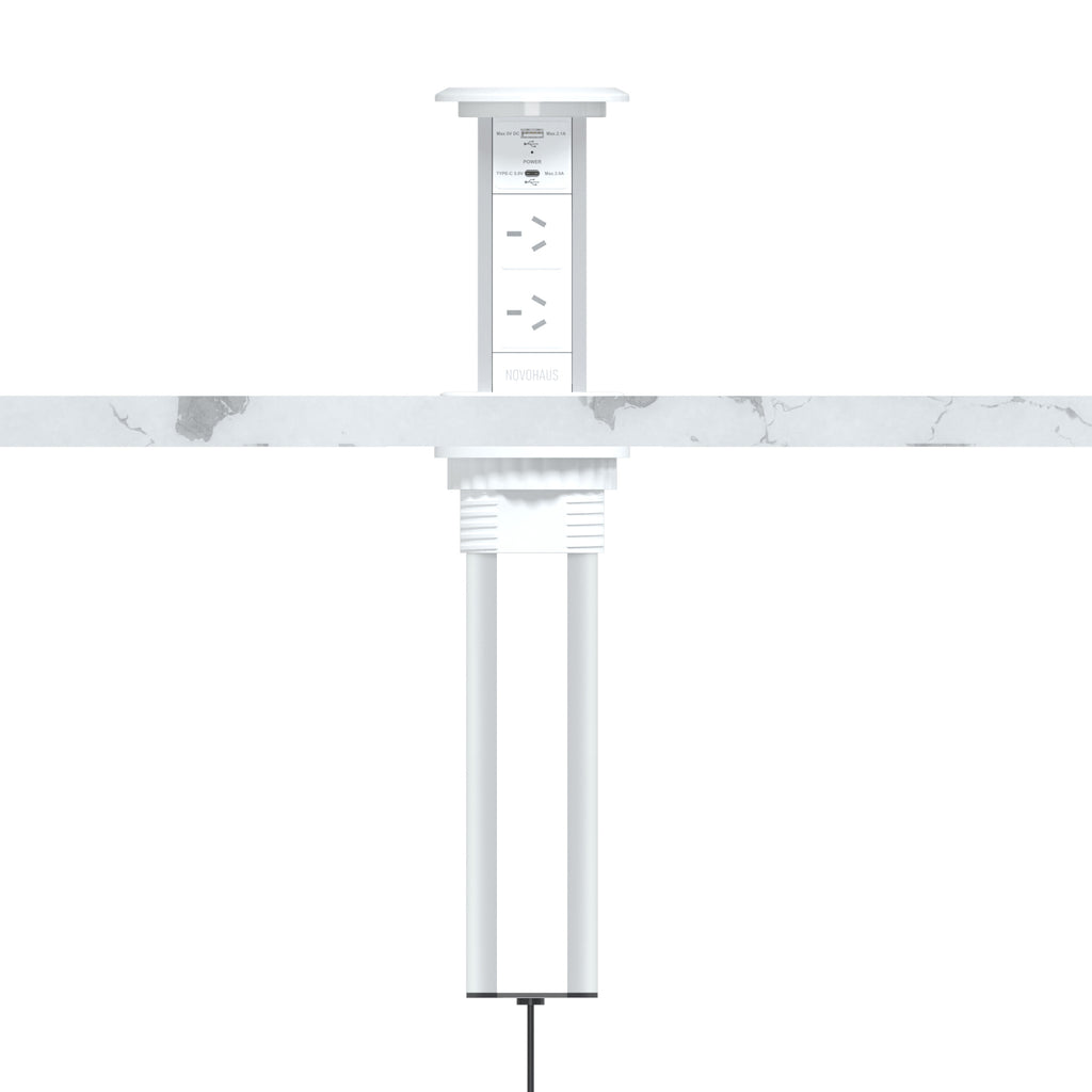 Motorised Pop Up Bench Power Point With USB - White