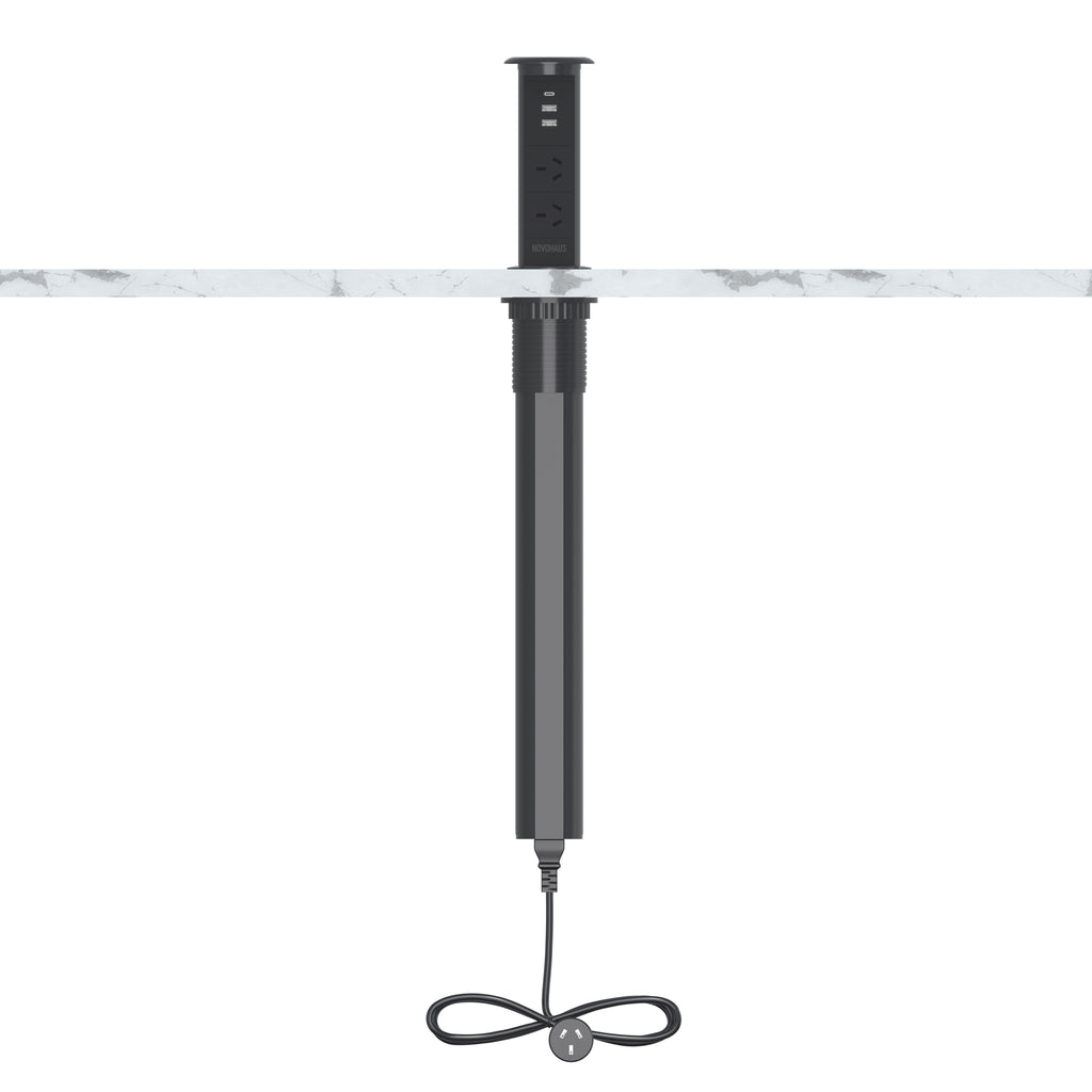 Motorised Pop Up Bench Power Point With USB - Black 65mm