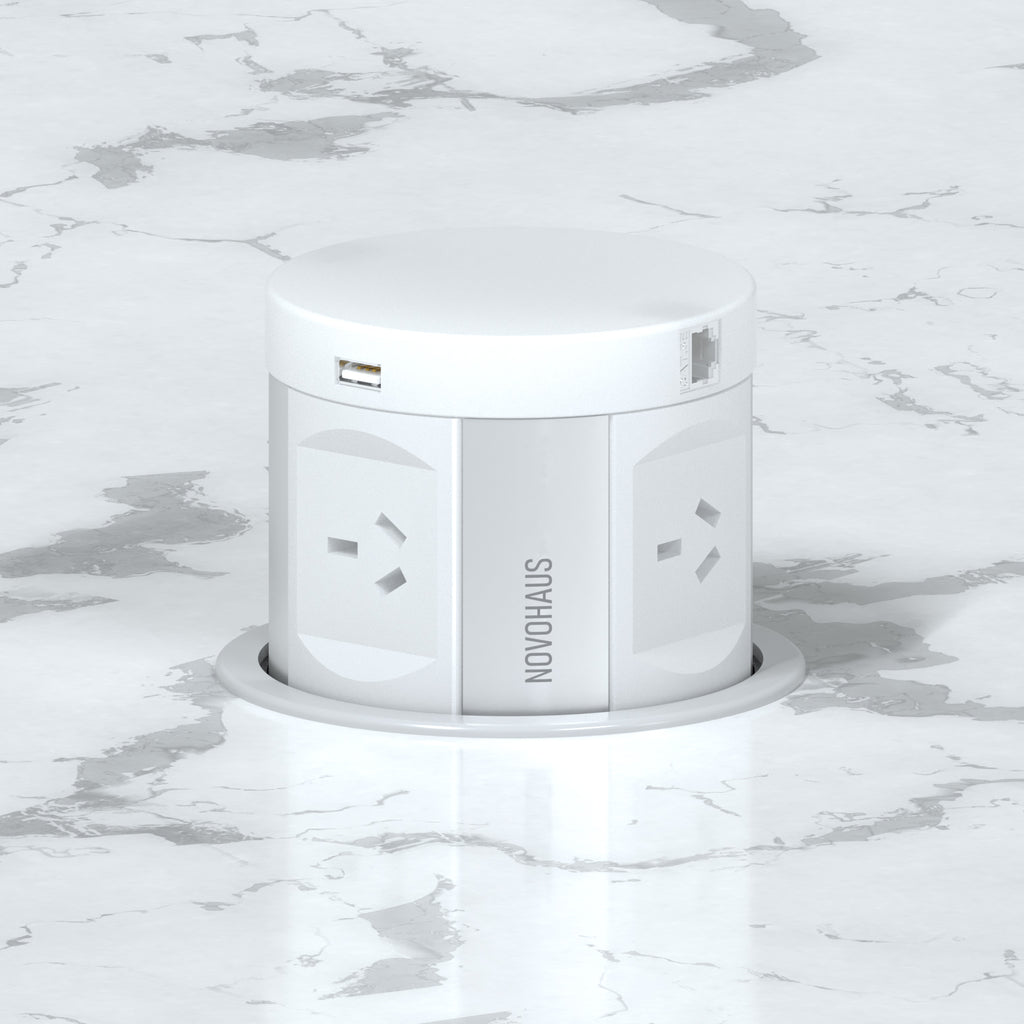 Quad Sided Pop Up Power Outlet With USB - White
