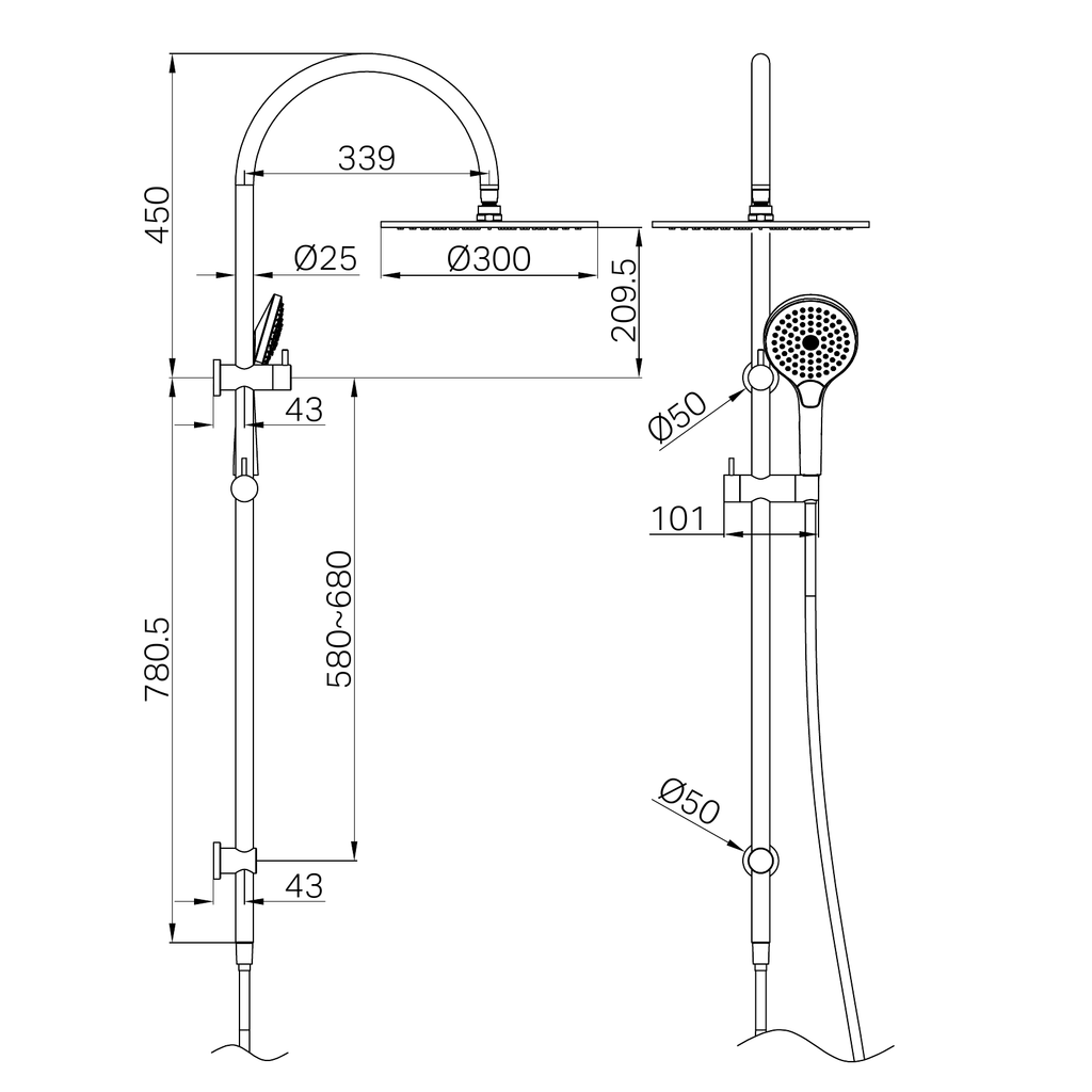 Nero Mecca Twin Shower with Air Shower II - Brushed Gold