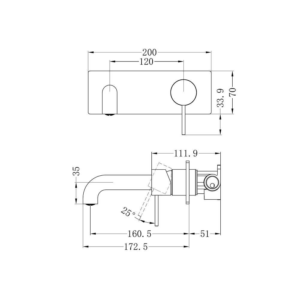 Nero Mecca Wall Mixer Set Basin / Bath - Brushed Nickel