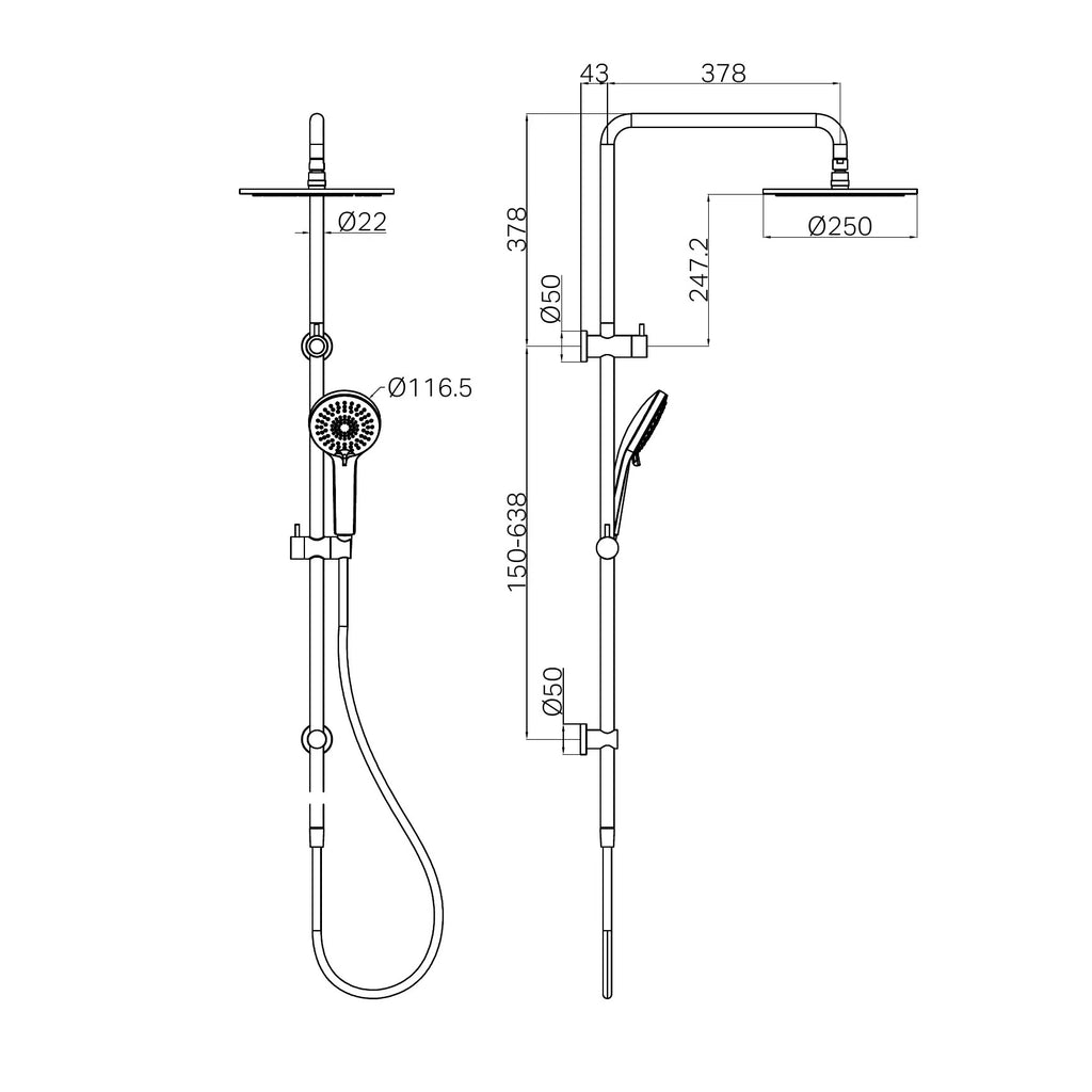 Nero Round Twin Shower - Brushed Gold
