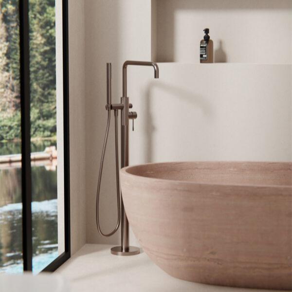 Nero Opal Freestanding Bath Mixer with Handshower - Brushed Bronze
