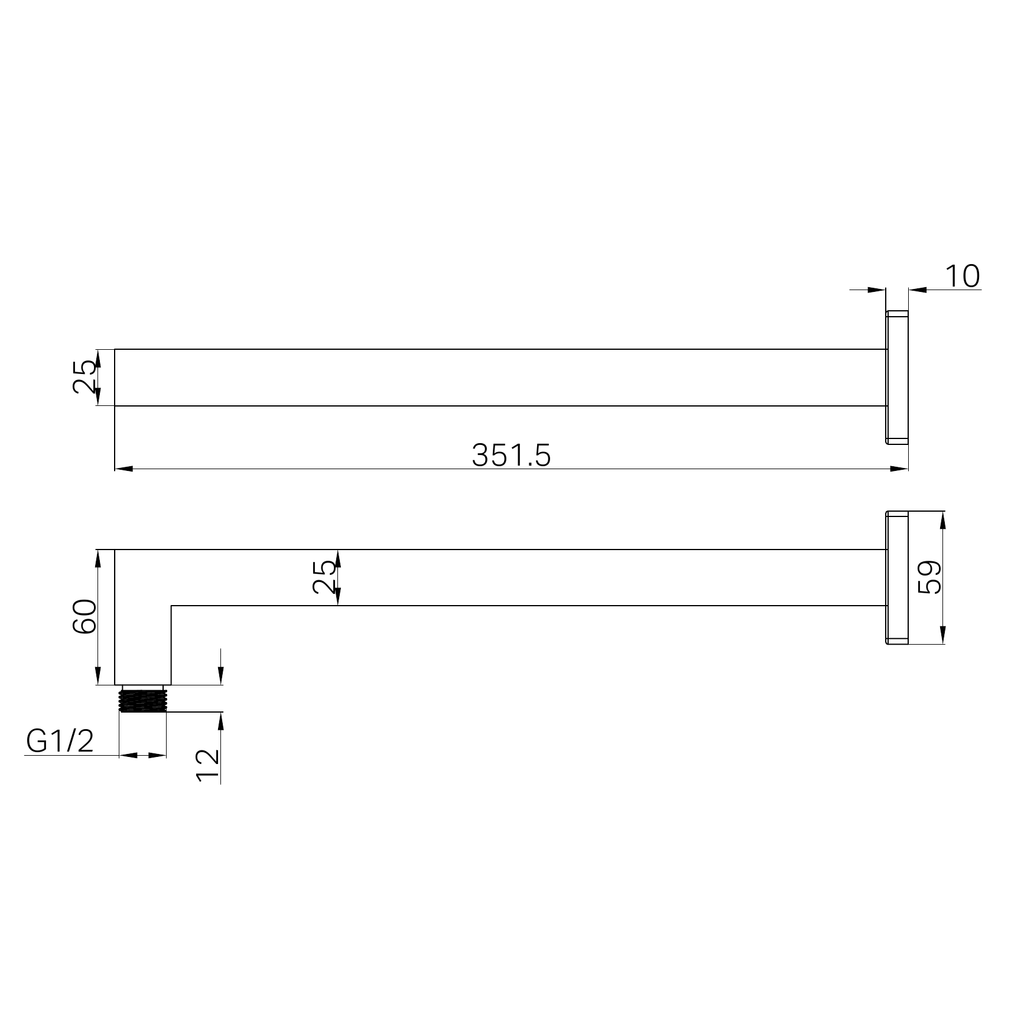 Nero Square Wall Mounted Shower Arm - Matte Black